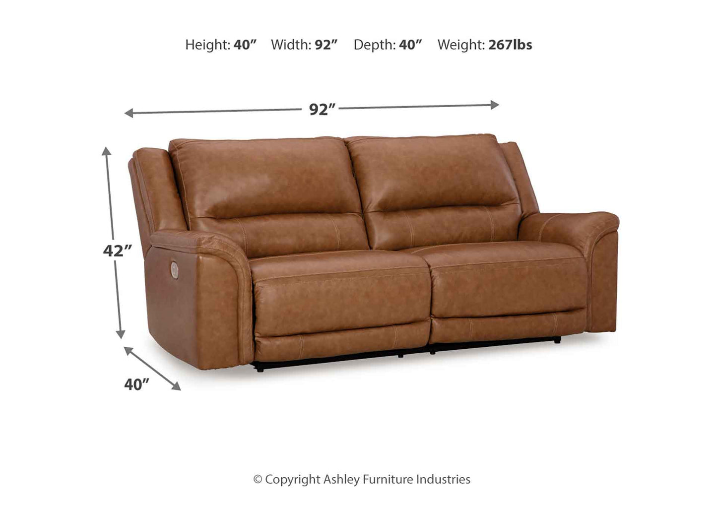Sofá reclinable cuero eléctrico 2 cuerpos Trasimeno caramel