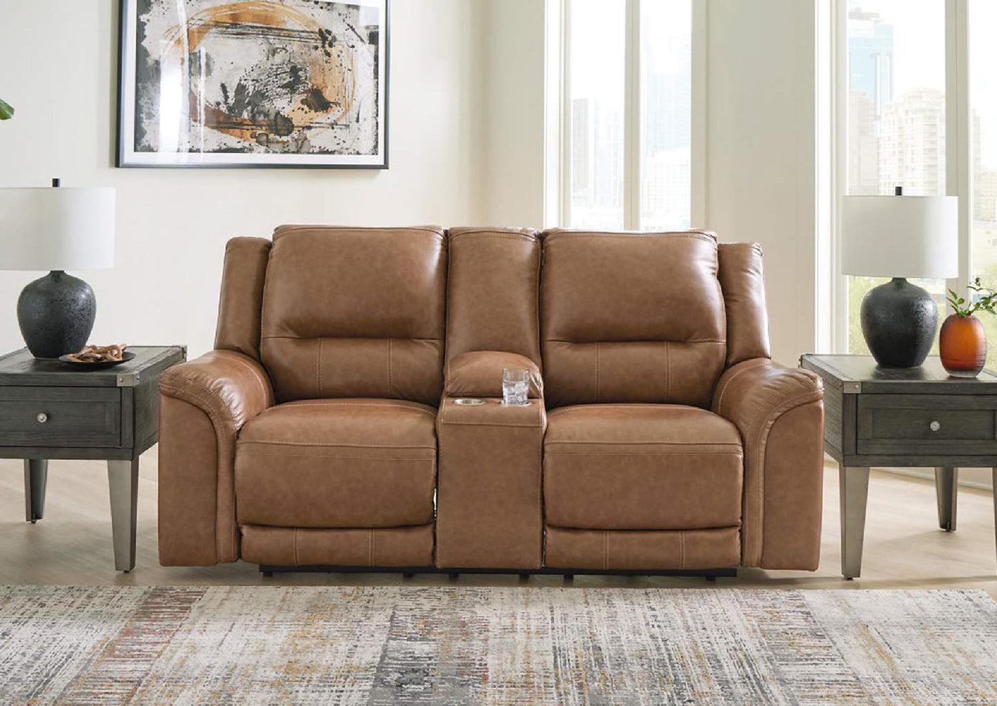Sofá reclinable cuero eléctrico 2 cuerpos Trasimeno caramel