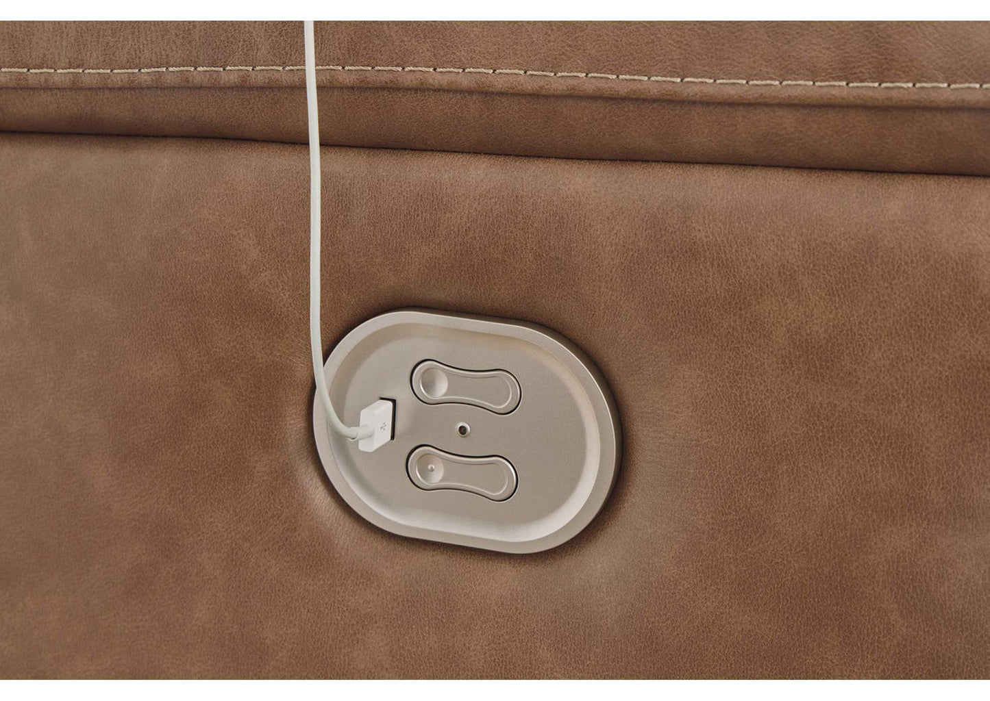 Sofá reclinable cuero eléctrico 2 cuerpos Trasimeno caramel